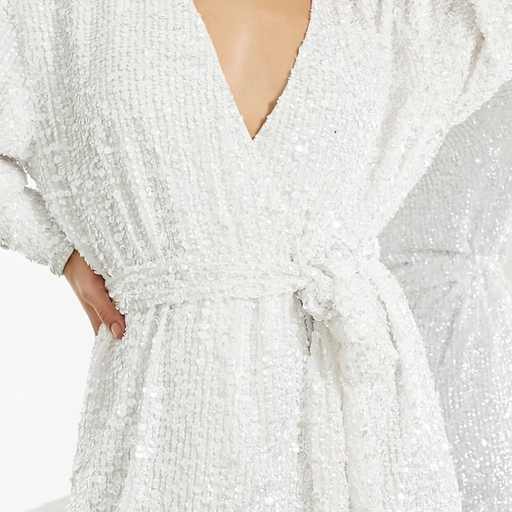 ASOS White Sequin Long Sleeve Dress